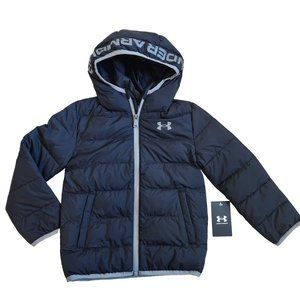 Under Armour boys puffer hooded jacket size 5 black
